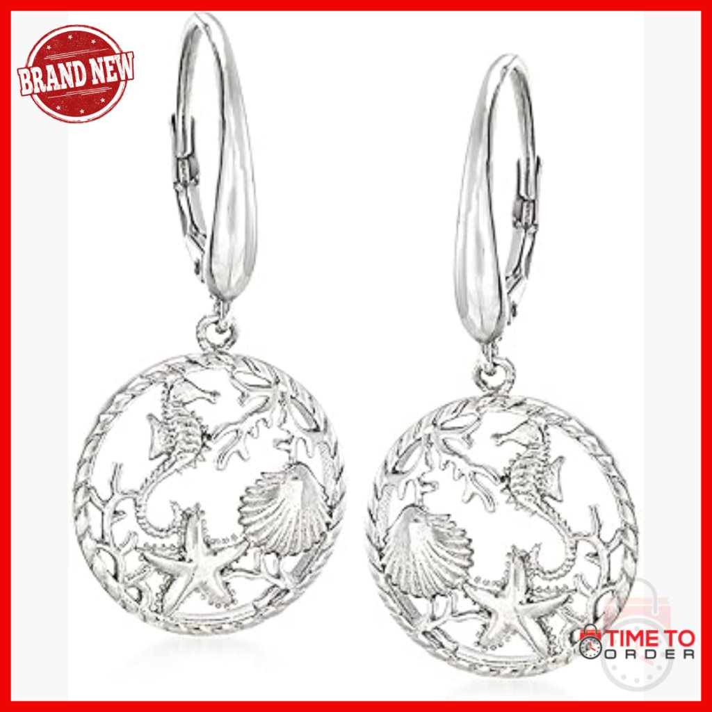 Sterling Silver Sea Life Drop Earrings, Lever Back, 1.5 Inch Length